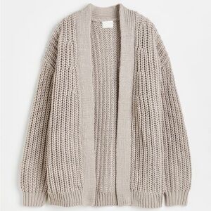 🇪🇸 H&M cable knit ribbed cardigan sweater wool blend natural beige small